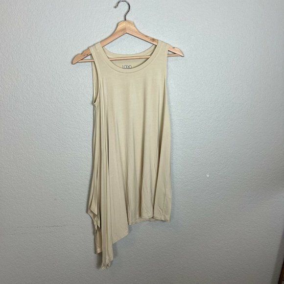 LOGO Lori Goldstein Knit Tank Size XS Exaggerated Asymmetric Hem Coconut A305434 - Picture 3 of 12